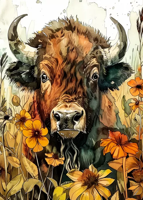 Jaszke, Justyna: Buffalo watercolor animal art 1