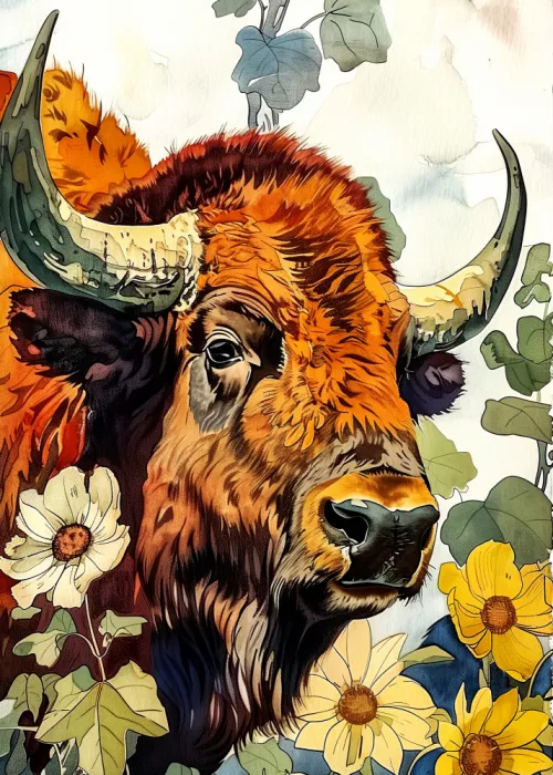 Jaszke, Justyna: Buffalo watercolor animal art 2