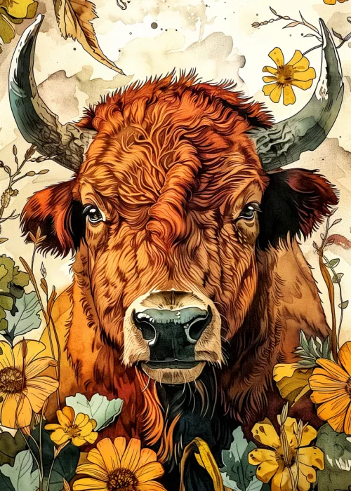 Jaszke, Justyna: Buffalo watercolor animal art 4