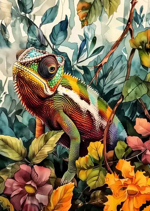 Jaszke, Justyna: Chameleon watercolor animal art 1