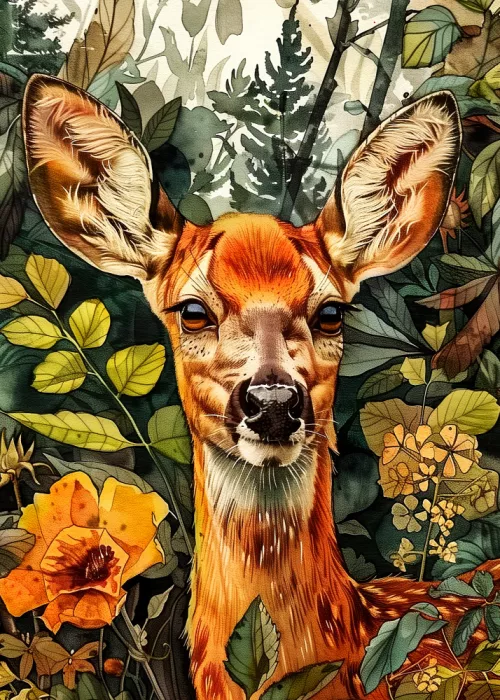 Jaszke, Justyna: Ciervo acuarela arte animal 2