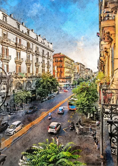 Jaszke, Justyna: Arte Acuarela de la Ciudad de Nápoles Italia (8)