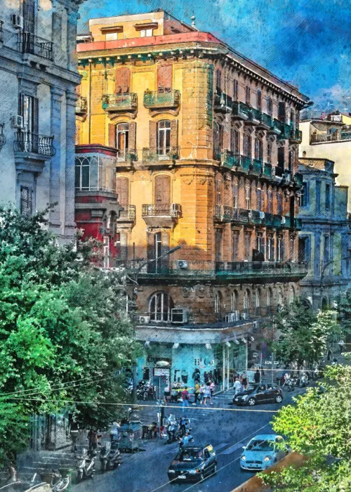 Jaszke, Justyna: Arte Acuarela de la Ciudad de Nápoles Italia (22)
