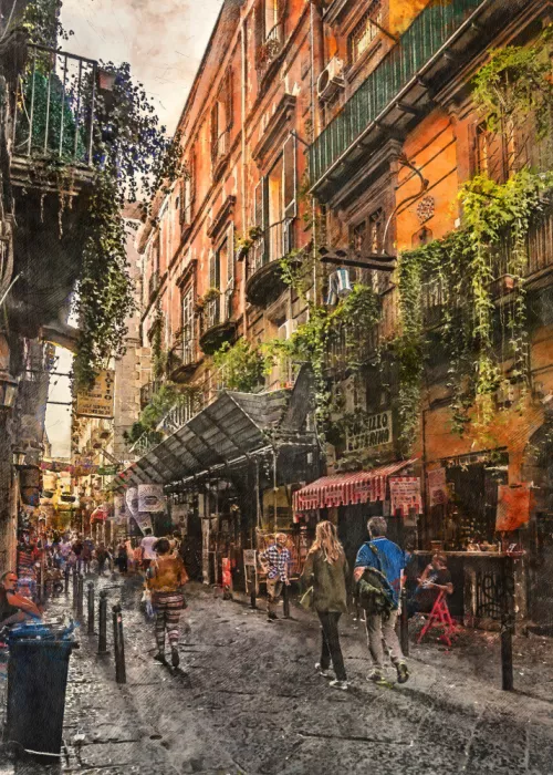 Jaszke, Justyna: Nápoles Ciudad Acuarela Arte Italia (26)
