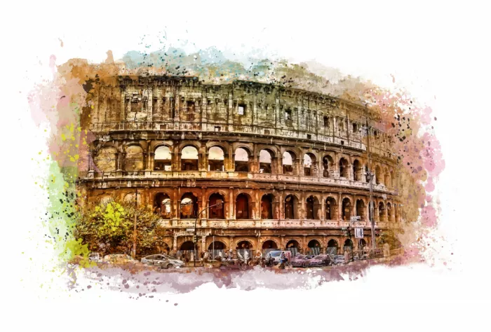 Jaszke, Justyna: Rome Italy Colosseum Watercolor Art (4)