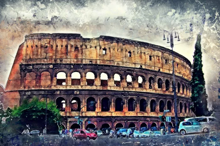 Jaszke, Justyna: Rome Italy Colosseum Watercolor Art (2)