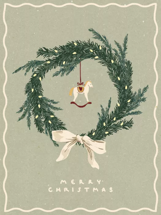 NKTN: Horses toy on Christmas wreath with bow