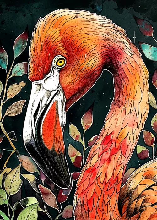 Jaszke, Justyna: Animal watercolor art bird Flamingo 3