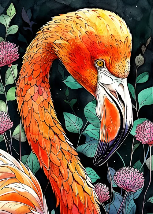 Jaszke, Justyna: Animal watercolor art bird Flamingo 4