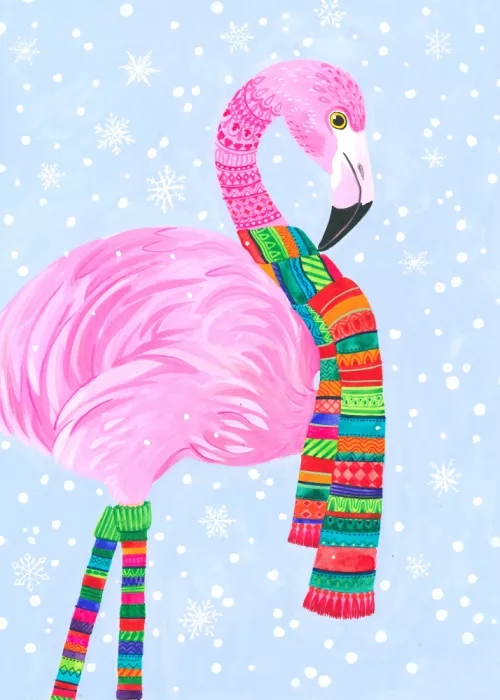 Brent, Isabelle: Flamingo mit Schal im Schnee