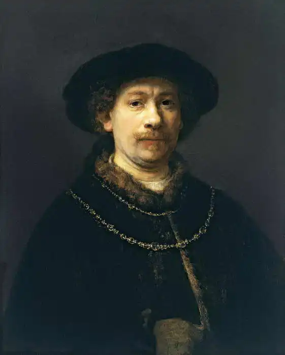 Rembrandt, van Rijn: Autoportrét s kloboukem a dvěma řetězi