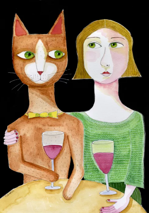 Bursic, Sharyn: Migliori amiche - Gatto e signora che bevono vino