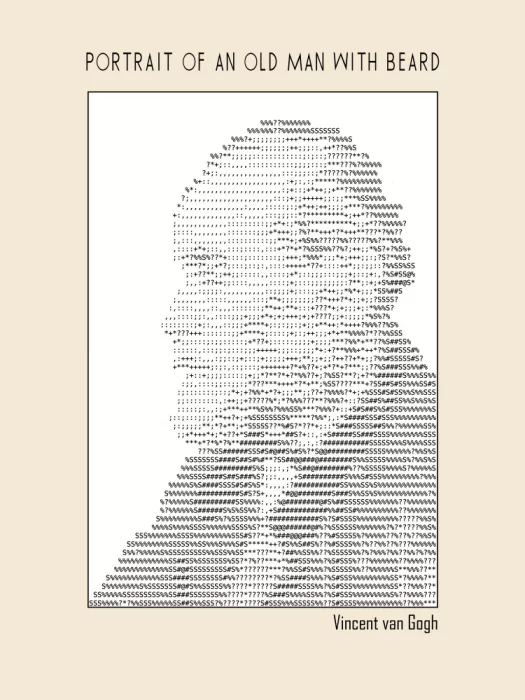 Project, Doa: Ascii Art Minimalist – Portrait of an Old Man With Beard – Ascii Art (vincent Van Gogh)