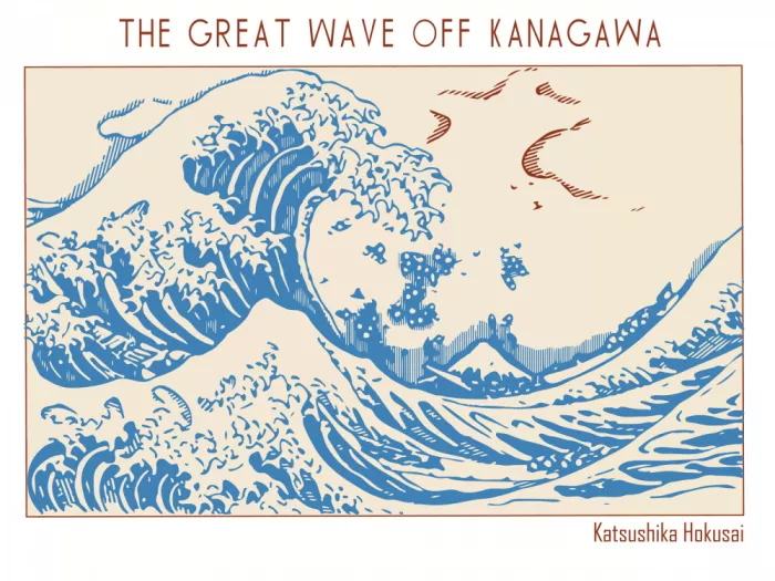 Project, Doa: Liniová minimalistická umění – Velká vlna u břehů Kanagawy – Katsushika Hokusai – Klasická malba