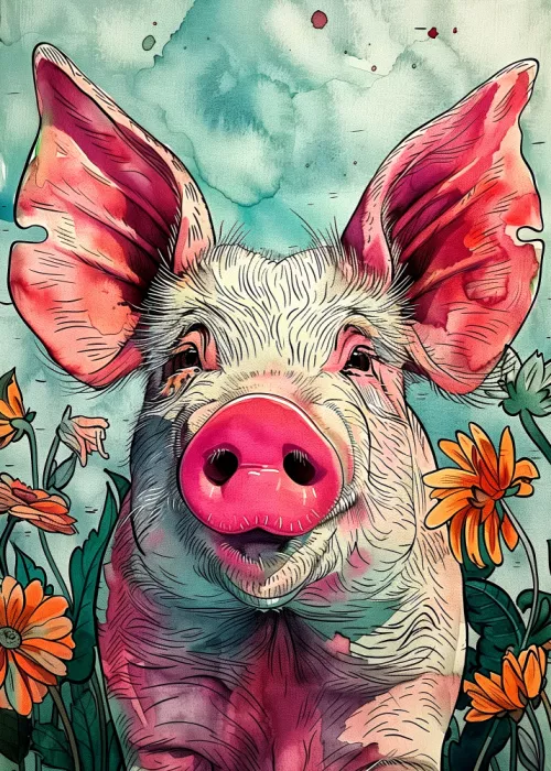 Jaszke, Justyna: Pig Watercolor Animal Art