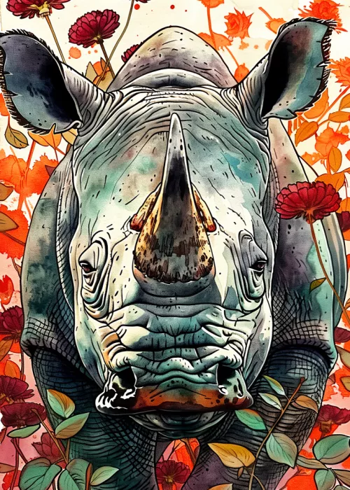 Jaszke, Justyna: Rhino 2 Watercolor Animal Art