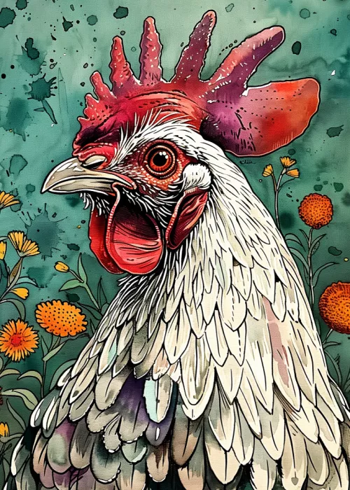 Jaszke, Justyna: Rooster 2 Watercolor Animal Art