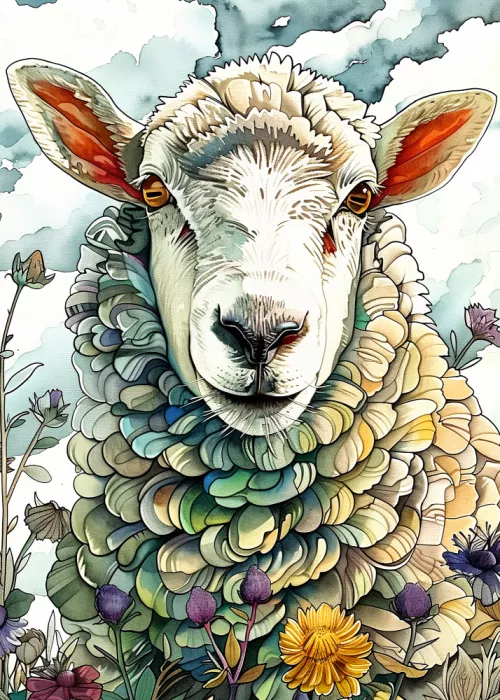 Jaszke, Justyna: Oveja - Acuarela Arte Animalista