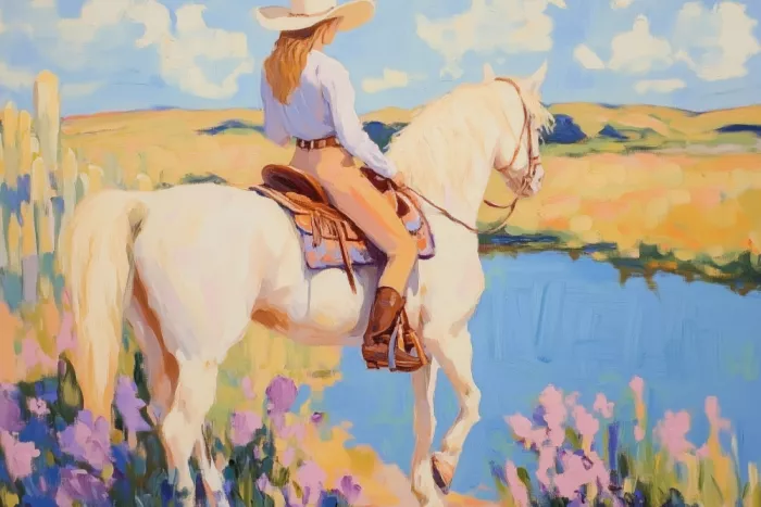 Prints, Art Melloi: Cowgirl with Horse
