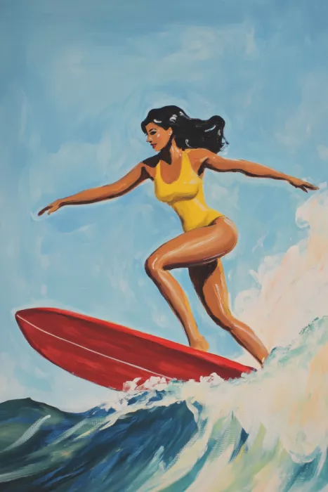Prints, Art Melloi: Ragazza che fa surf