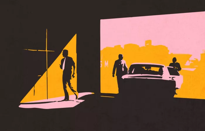 Farkas, Robert: Silhouetted Figures and a Classic Car