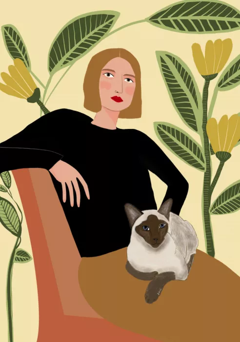 Bursic, Sharyn: Dame mit Pflanzen und Katze