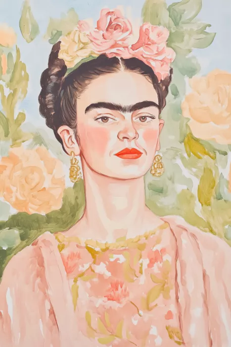 Prints, Art Melloi: Frida au fond floral
