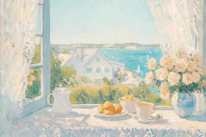 Prints, Art Melloi: Morning Serenity by the Sea