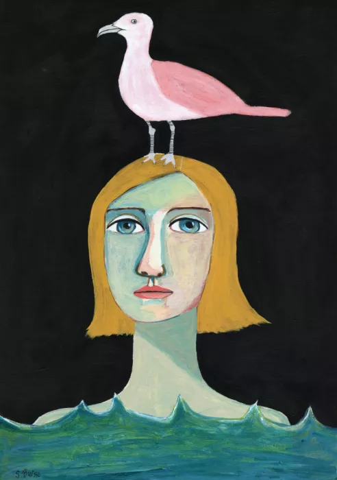 Bursic, Sharyn: Schwimmendes Mädchen mit rosa Möwe