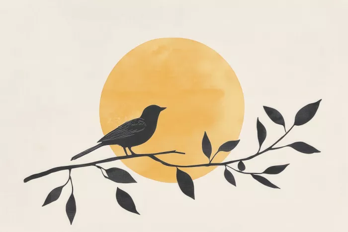 Prints, Art Melloi: Silhouette of Bird on Branch