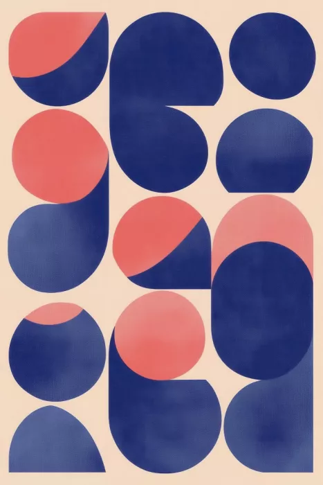 Prints, Art Melloi: Arte astratta geometrica con forme blu e rosse