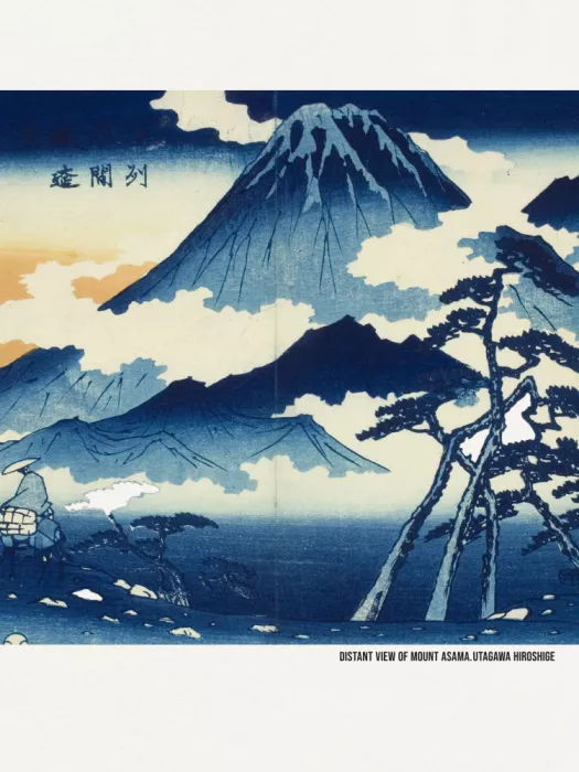 Hiroshige, Utagawa: Vista distante del Monte Asama en el distrito de Shinshu