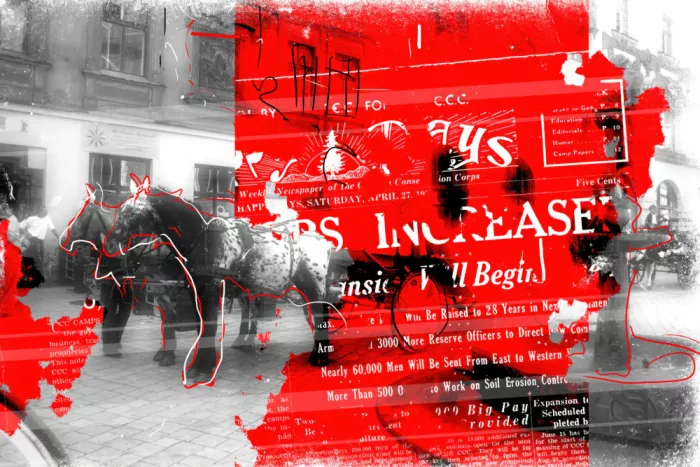 Kulik, Rafal: Collage caballos y noticias