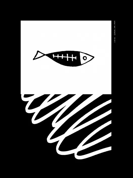 Alex, Art Awol: Pez minimalista y gráfico nadando en un mar abstracto - Impresión artística