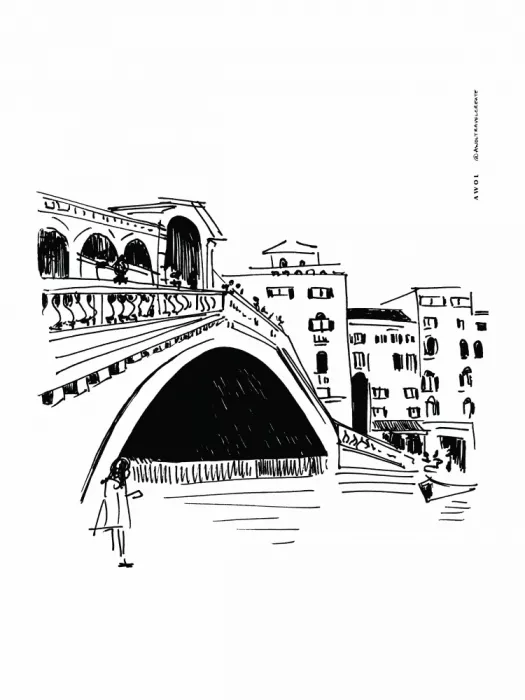 Alex, Art Awol: Mostu Rialto, Benátky – Ilustrace italského města, umělecký tisk
