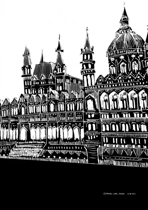 Alex, Art Awol: Budapešť, Maďarsko - Městské umění, Černobílá architektonická kresba