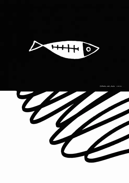 Alex, Art Awol: Pez minimalista en el mar nórdico, arte oceánico abstracto