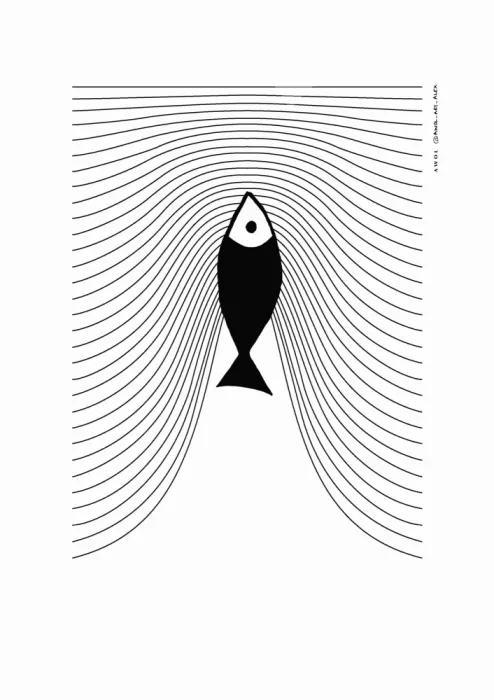 Alex, Art Awol: Pez minimalista nadando contracorriente, estampa de arte marino escandinavo