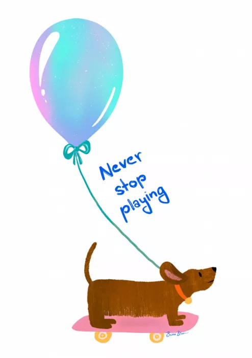Bloom, Baroo: Never Stop Playing - Dachshund with Baloon