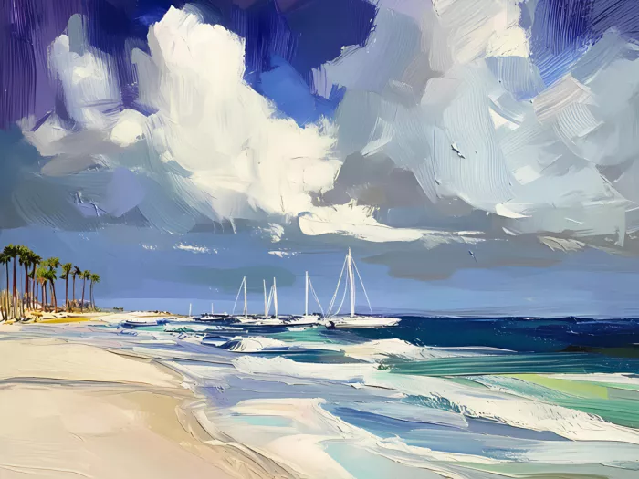 Elena, Avanesova: Segelboote am Strand