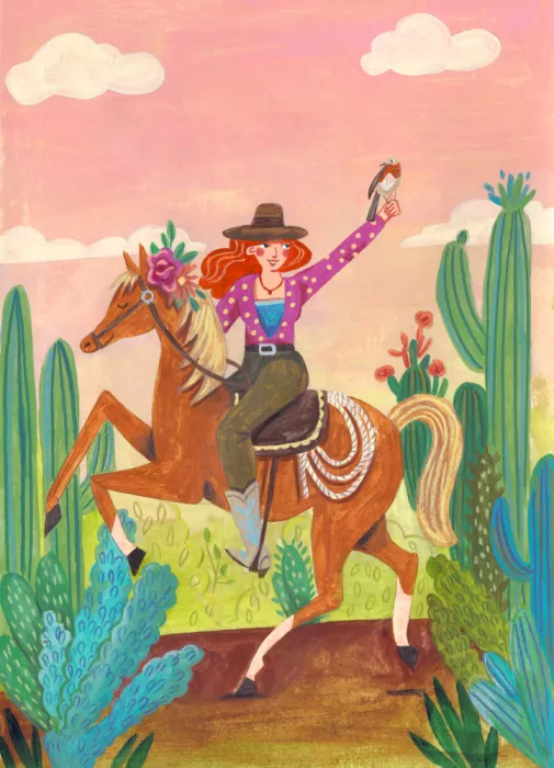Müller, Bonne Caroline: Cowgirl à cheval dans le désert