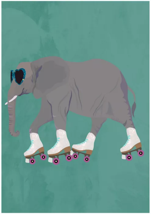 Manovski, Sarah: Elephant Rollerskating teal