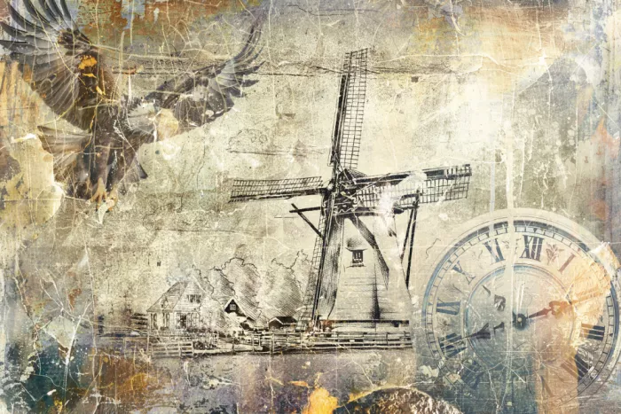 Kulik, Rafal: Větrný mlýn Vintage Art Illustration Wallart 05