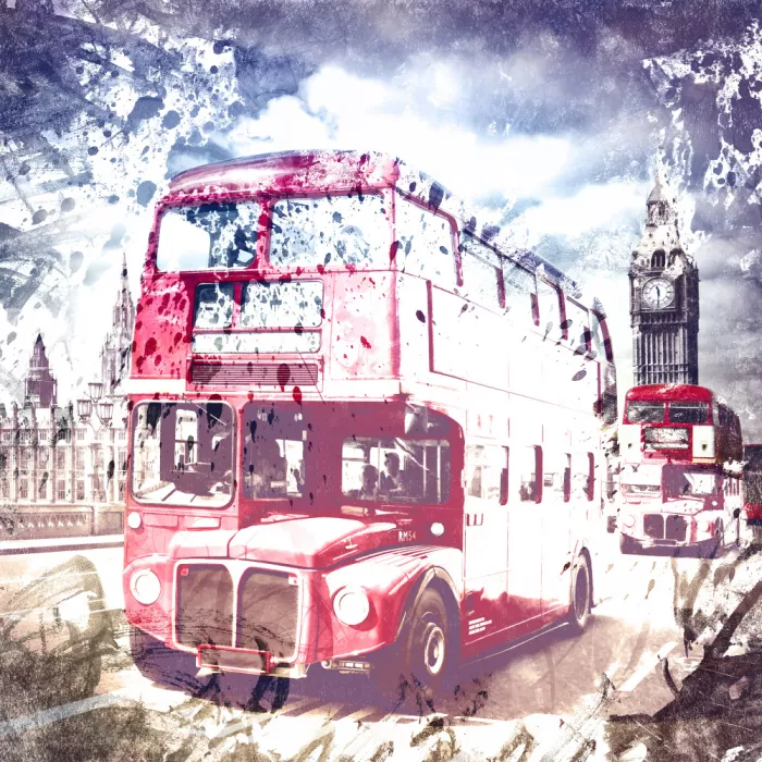 Viola, Melanie: City Art Londres Autobuses rojos en el puente de Westminster