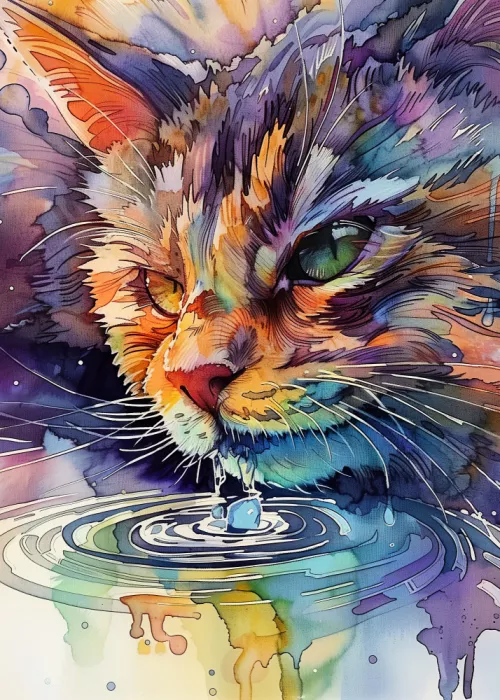 Jaszke, Justyna: Acuarela gato bebiendo agua (170)