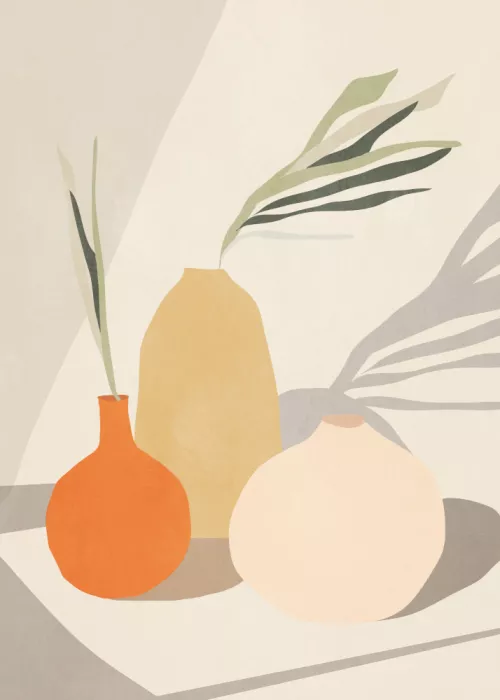 ThingDesign: Abstract Vases With Green Leaves