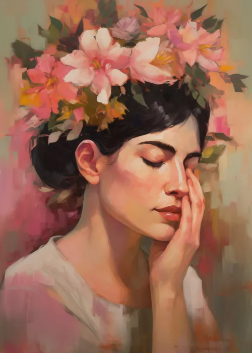 Magnusson, Andreas: Woman With Vivid Pink Flowers