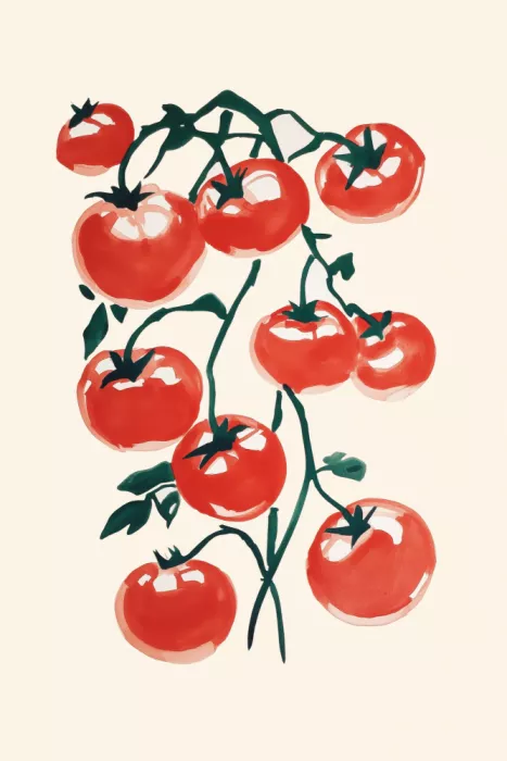 Prints, Art Melloi: Tomates rouges sur la vigne