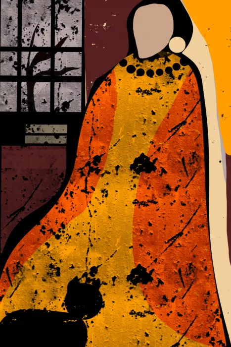 George, Josie: A Faceless Figure Draped and a Silhouetted Cat