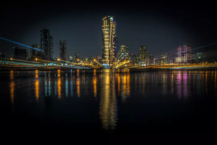 Ras, Abu Ali: Night Cityscape with Stunning Reflections